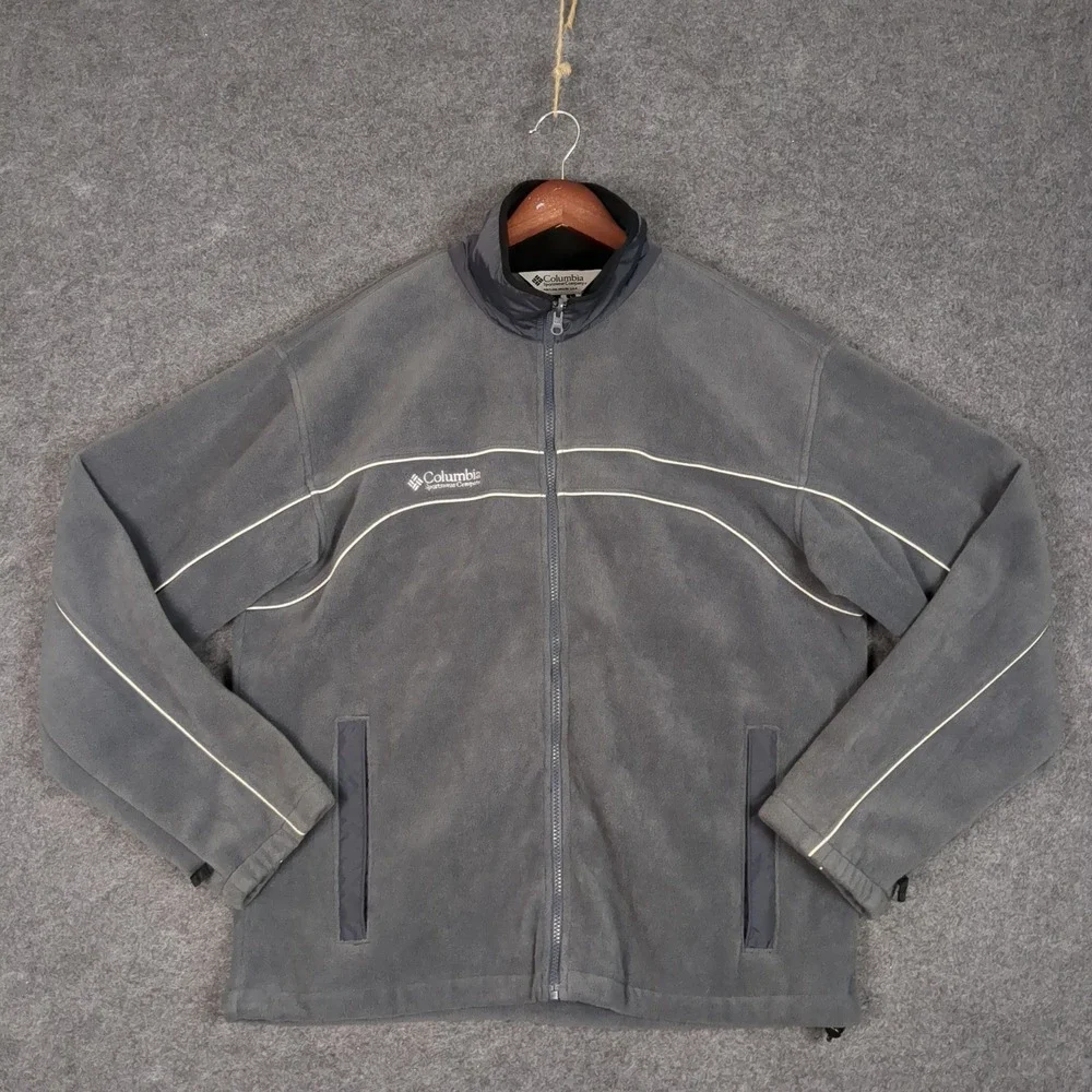 Columbia Mens Gray Full Zip Fleece Jacket‎ Large Interchange Mock Neck Piping